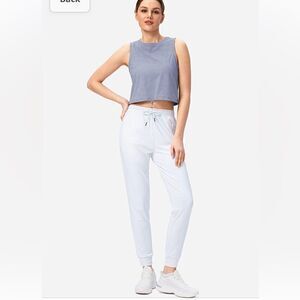 Gradual White Jogger Track Pant Zipper Pockets Tapered Running Sweatpants Lounge